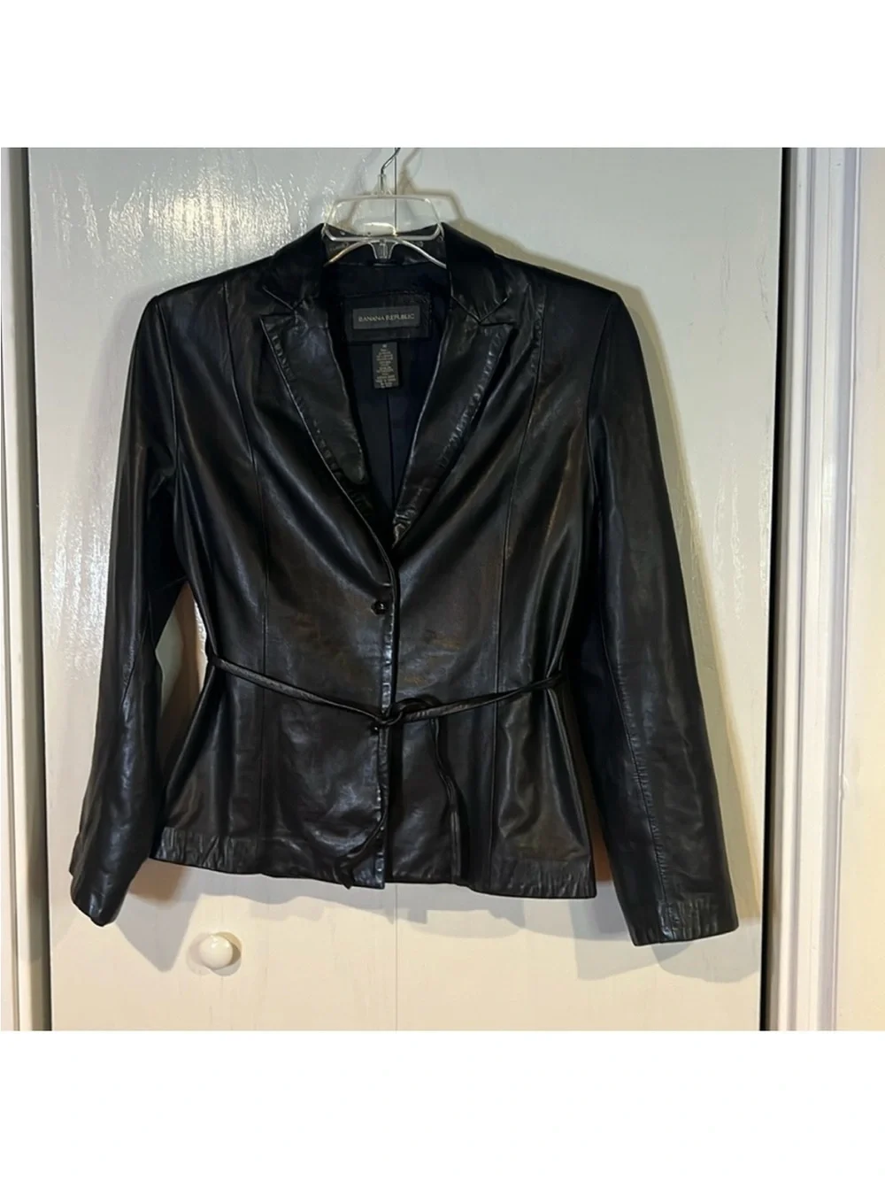 Banana Republic women's leather belted blazer jacket